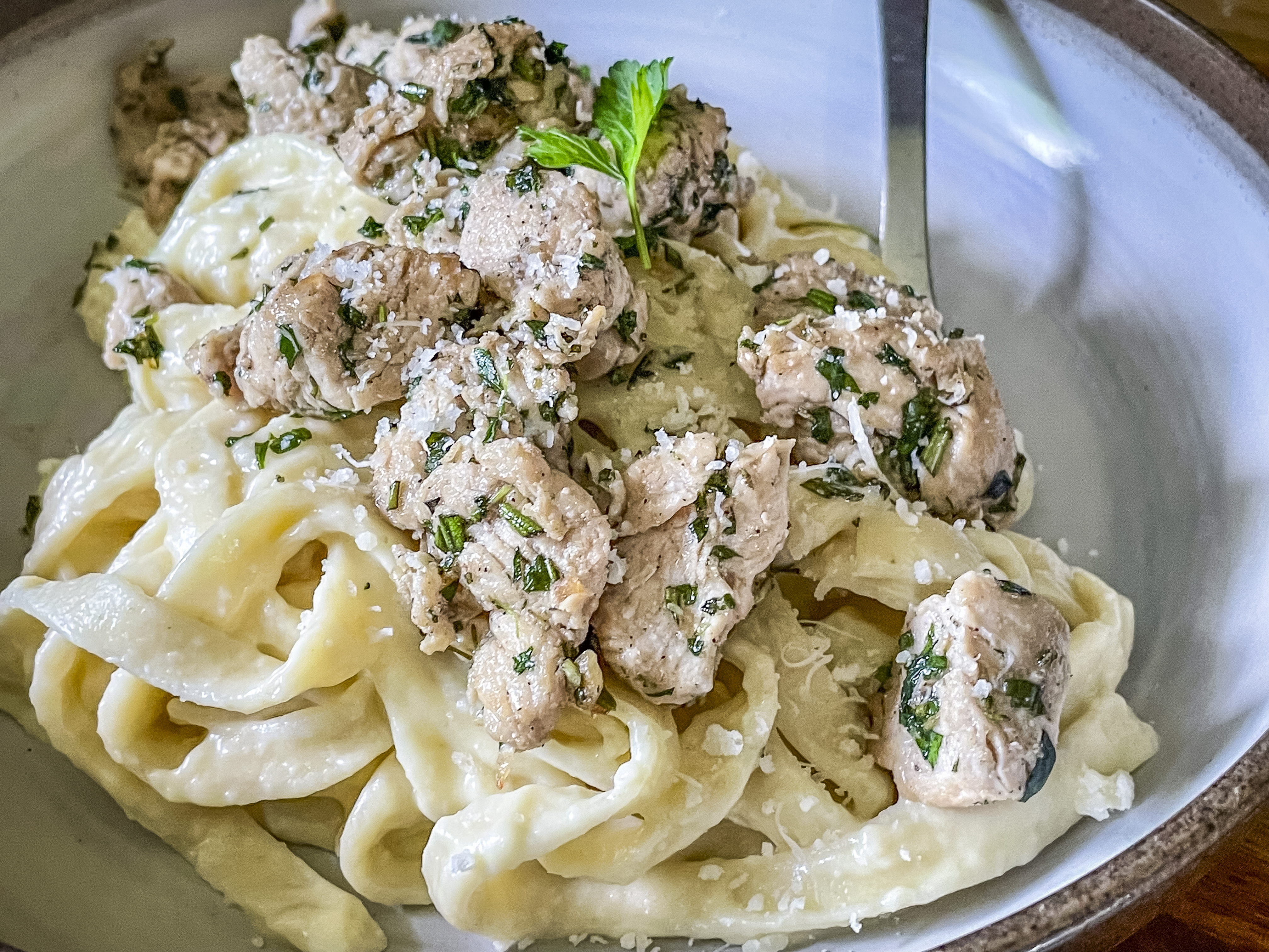 Italian Style Fettuccine Alfredo with Turkey Tenderloin