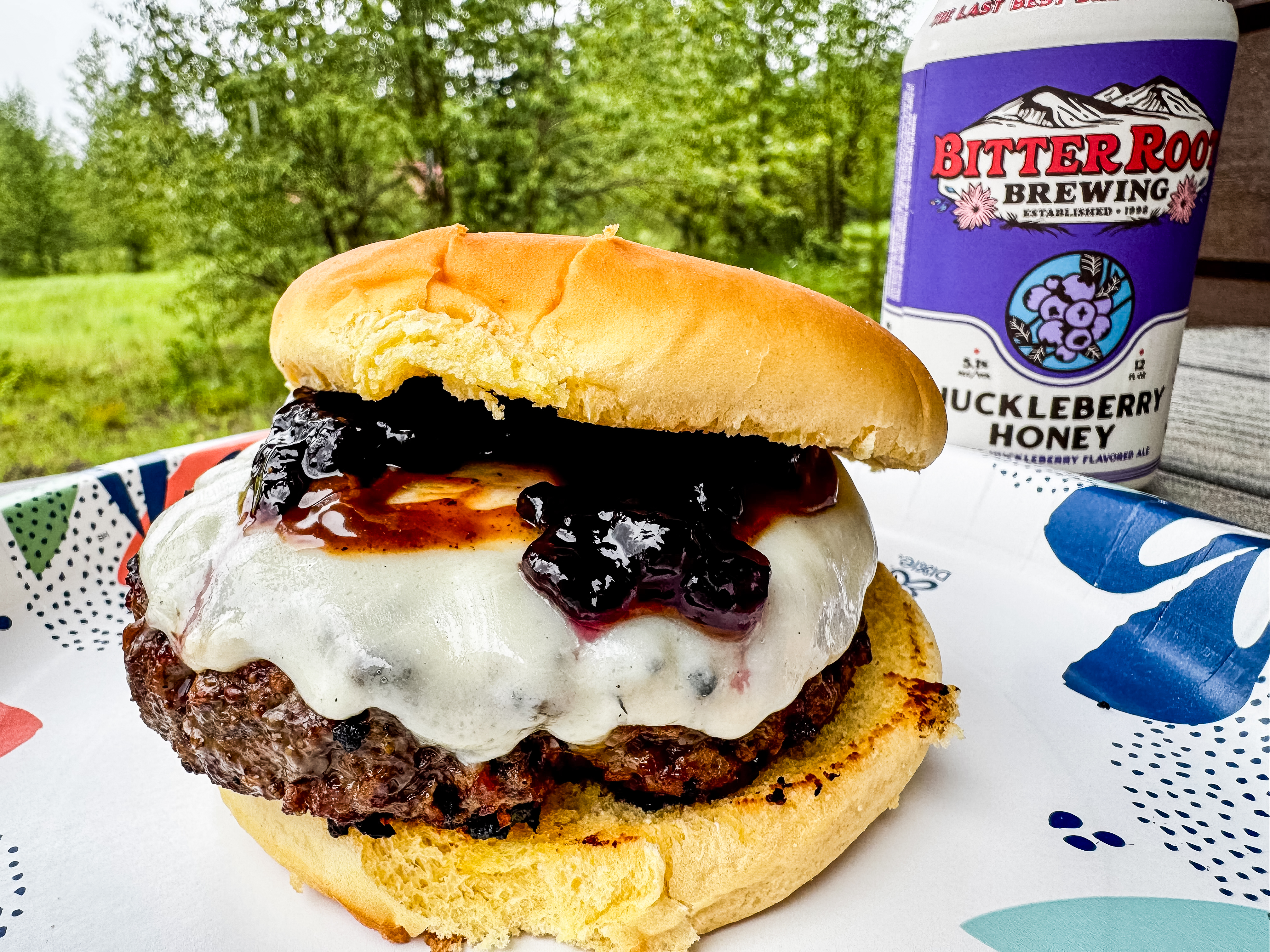 Camp Food: Bison Burgers with Spicy Peanut Sauce and Huckleberry Jam