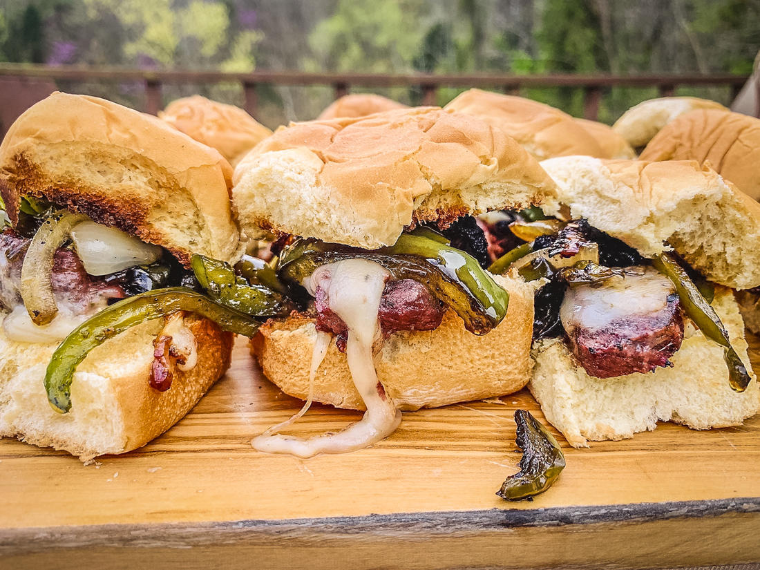 Campfire Backstrap Philly Cheesesteak Sliders