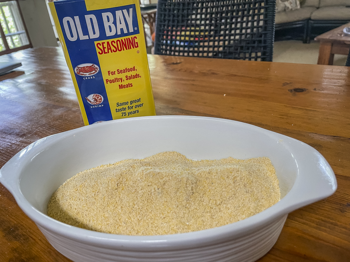 Mix Old Bay into corn meal for the fish breading.