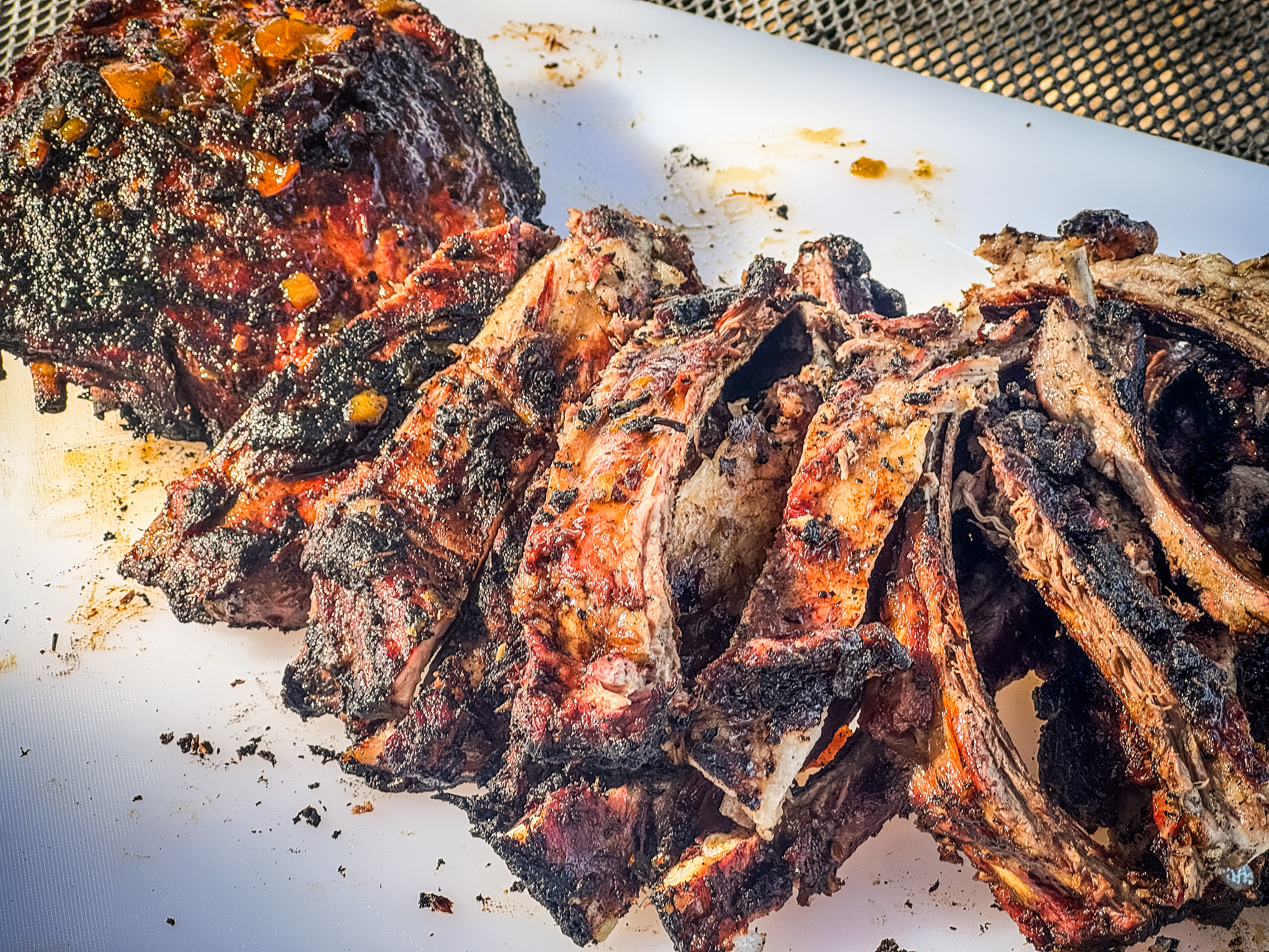 Peach and Green Chile Campfire Wild Pig Ribs
